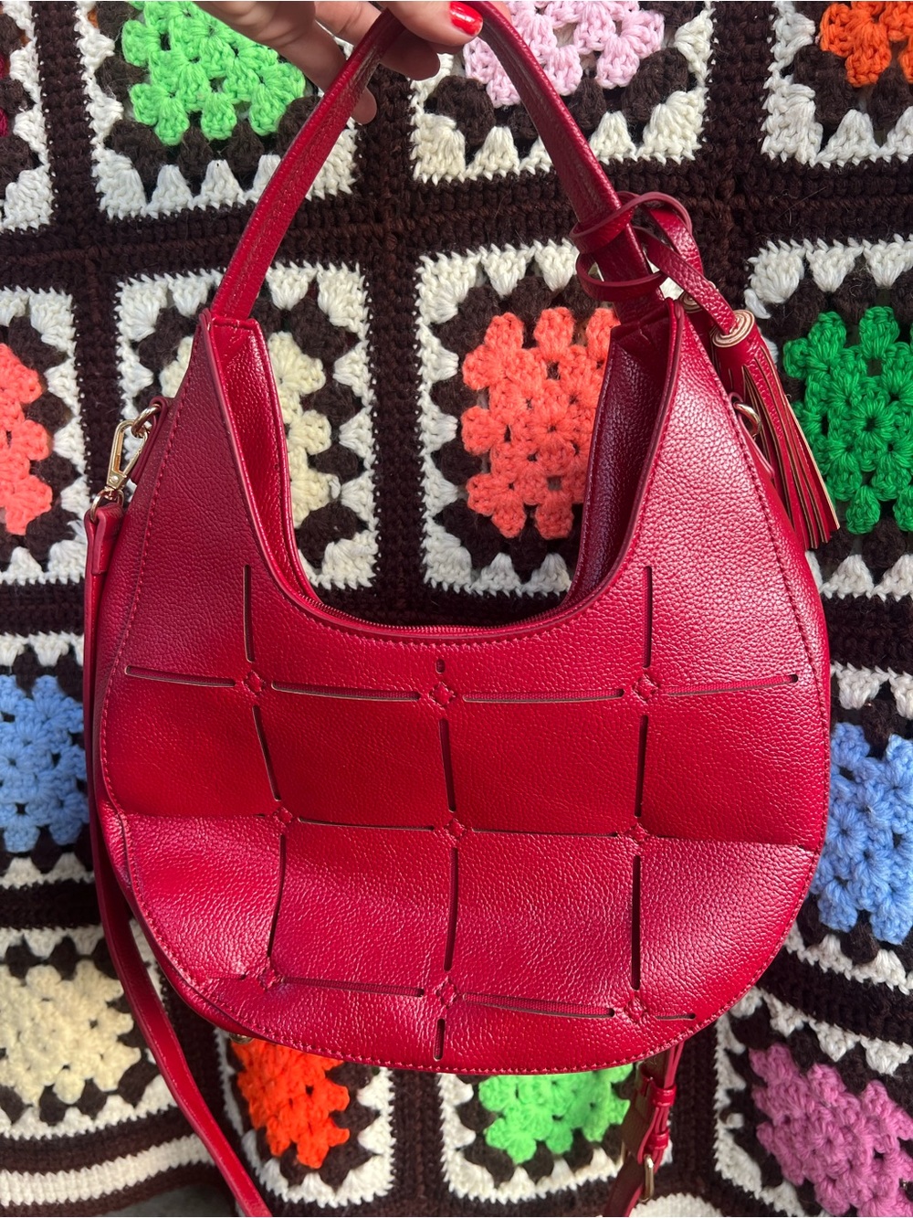 Mellow World Red Faux Leather Hobo Shoulder Bag Crossbody Tassel